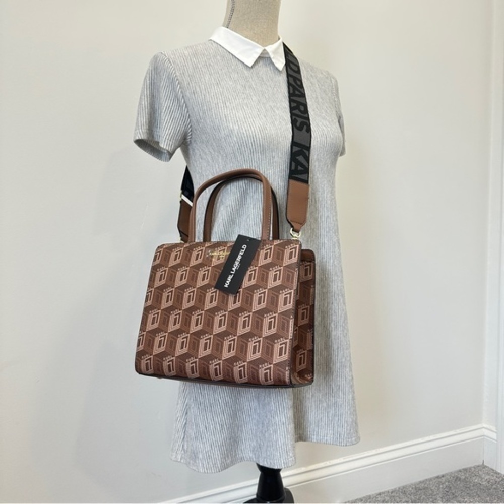 KARL LAGERFELD PARIS Maybelle Zip Top Satchel Shoulder Bag in Brown - Picture 11 of 11